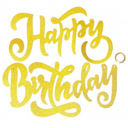 Гирлянда Happy Birthday (элегантный шрифт), Золото, с блестками, 20*100 см, 1 упак.