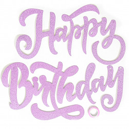Гирлянда Happy Birthday (элегантный шрифт), Розовый, с блестками, 20*100 см, 1 упак.