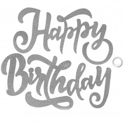 Гирлянда Happy Birthday (элегантный шрифт), Серебро, с блестками, 20*100 см, 1 упак.