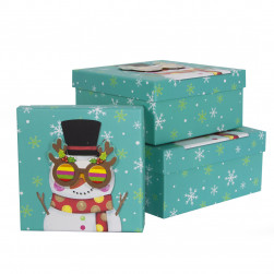 Набор коробок Крутой снеговичок, с блестками, 20*20*9,5 см, 3 шт.