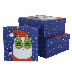 Набор коробок Модный Дед Мороз, Синий, с блестками, 20*20*9,5 см, 3 шт.