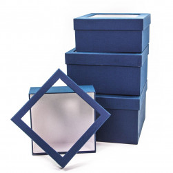 Набор коробок Прозрачное окно, Тиснение рогожка, Синий, 23*23*13 см, 4 шт.