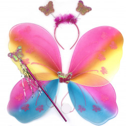 Набор (ободок, крылья, волшебная палочка), Фея Бабочка, Радужный, с блестками, 48*37 см, 1 шт.