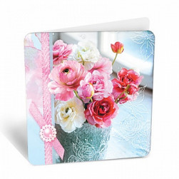 Мини-открытка, Цветы и розовая лента, 7,1*7 см, 20 шт.