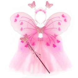 Набор (ободок, крылья, юбочка, волшебная палочка), Фея Бабочка, Розовый, с блестками, 46*40 см, 1 шт