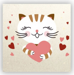 Мини-открытка, Котик с сердечком, 7*7 см, 20 шт.