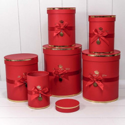 Набор коробок Цилиндр, Золотая роза, Красный, 21*21*25 см, 6 шт.