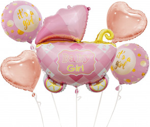 Набор шаров (35''/89 см) Коляска для девочки, Розовый, 5 шт. в уп.