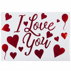 Наклейка I Love You с сердечками, 19,5*27 см, Красный, Металлик, 1 шт.