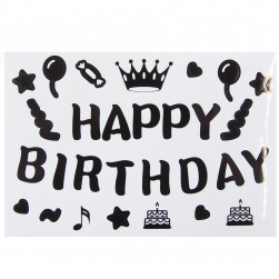 Наклейка Happy Birthday с короной, 19,5*30 см, Черный, Глянец, 1 шт.