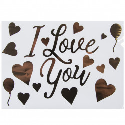 Наклейка I Love You с сердечками, 19,5*27 см, Золото, Металлик, 1 шт.