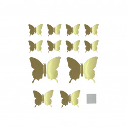 Наклейки Зеркальные бабочки, Золото, 6,5-11 см*12 шт, 1 упак.