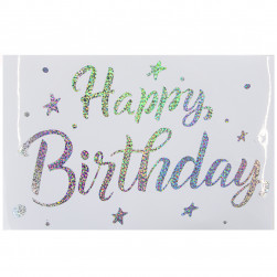 Наклейка Happy Birthday (лазерные точки), 19,5*30 см, Жемчужный перелив, Голография, 1 шт.