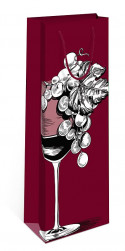Пакет подарочный для вина, Бокал и виноградная лоза, Бордовый, 36*12*9 см, 1 шт.
