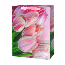 Пакет подарочный, Весенние тюльпаны, Дизайн №3, с блестками, 24*17*8 см, 1 шт.