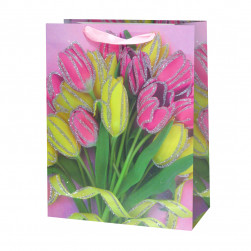 Пакет подарочный, Весенние тюльпаны, Дизайн №1, с блестками, 41*30*11 см, 1 шт.