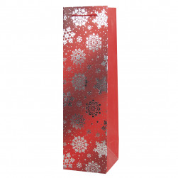 Пакет подарочный для вина, Новогодний, Дизайн №4, Красный, Металлик, 38*11*11 см, 1 шт.