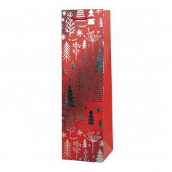Пакет подарочный для вина, Новогодний, Дизайн №2, Красный, Металлик, 38*11*11 см, 1 шт.