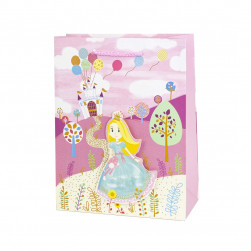 Пакет подарочный 3D, Принцесса с шариками, Розовый, с блестками, 23*18*8 см, 1 шт.