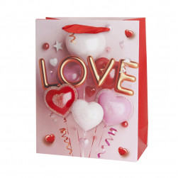Пакет подарочный 3D, Невесомая любовь, Красный, с блестками, 41*31*12 см, 1 шт.