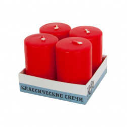 Свечи классические Столбики, Красный, 6*4 см, 4 шт.