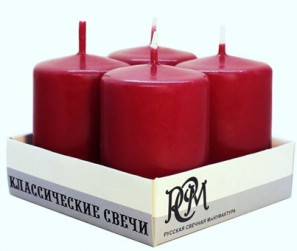 Свечи классические Столбики, Бордовый, 6*4 см, 4 шт.