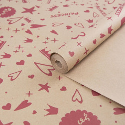 Упаковочная бумага, Крафт 40гр (0,7*7,5 м) Принцесса (сердечки), Пурпурный, 1 шт.
