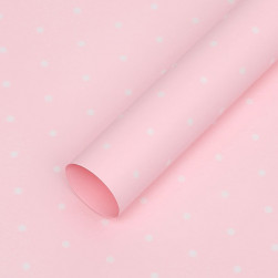 Упаковочная матовая пленка (0,58*0,58 м) Белый горошек, Розовый, 20 шт.