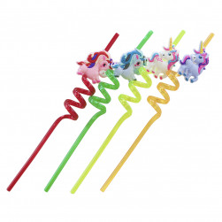 Трубочки для коктейлей (пластик), Единороги, Разноцветный, 4 шт.