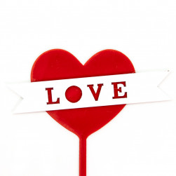 Топпер, Сердце, Love (белая лента), Красный, 10*12 см, 1 шт.