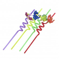 Трубочки для коктейлей (пластик), Динозаврики, Разноцветный, 4 шт.