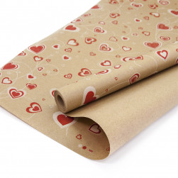 Упаковочная бумага, Крафт (0,7*9,14 м) Lamour (узорные сердца), Красный, 1 шт.