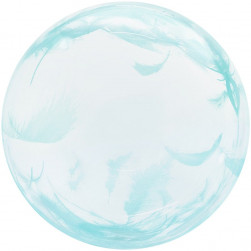 Шар (18''/46 см) Deco Bubble, Бирюзовые перья, Прозрачный, Кристалл, 1 шт. в уп.