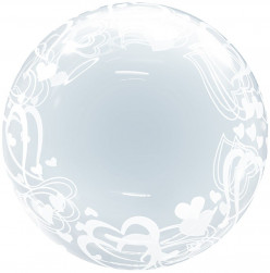 Шар (18''/46 см) Deco Bubble, Воздушные сердца, Прозрачный, Кристалл, 1 шт. в уп.