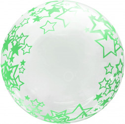 Шар (18''/46 см) Deco Bubble, Зеленые звезды, Прозрачный, Кристалл, 1 шт. в уп.