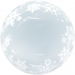 Шар (18''/46 см) Deco Bubble, Белые снежинки, Прозрачный, Кристалл, 1 шт. в уп.