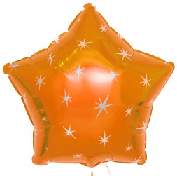 Шар (18''/46 см) Звезда, Серебряные искры, Оранжевый, 1 шт.