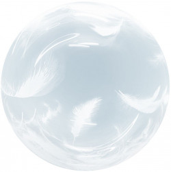 Шар (18''/46 см) Deco Bubble, Белые перья, Прозрачный, Кристалл, 1 шт. в уп.