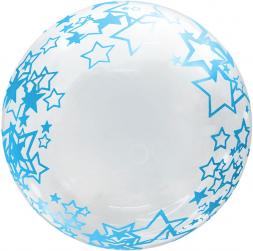 Шар (18''/46 см) Deco Bubble, Голубые звезды, Прозрачный, Кристалл, 1 шт. в уп.