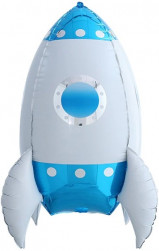 Шар (28''/71 см) Фигура, 3D Ракета, Синий, 1 шт.