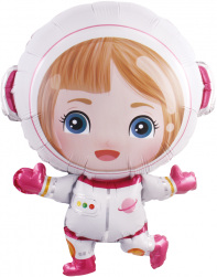 Шар (28''/71 см) Фигура, Девочка Космонавт, Розовый, 1 шт.