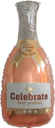 Шар (32''/81 см) Фигура, Бутылка Шампанское, Золотая корона, Розовое Золото, 1 шт.