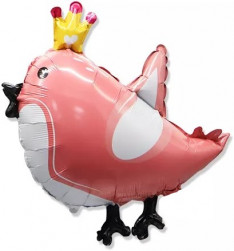 Шар (24''/61 см) Фигура, Птичка в короне, Розовый, 1 шт.