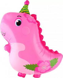 Шар (28''/71 см) Фигура, Динозаврик в колпачке, Розовый, 1 шт.