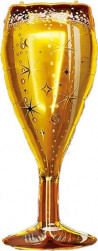 Шар (30''/76 см) Фигура, Бокал Шампанское, Сверкающие искры, Золото, 1 шт.