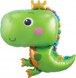 Шар (31''/79 см) Фигура, Динозаврик в короне, Зеленый, 1 шт.