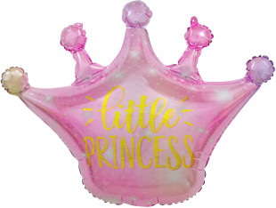 Шар (30''/76 см) Фигура, Корона, Маленькая Принцесса (искорки звезд), Розовый, Градиент, 1 шт.