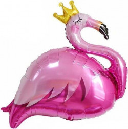 Шар (35''/89 см) Фигура, Фламинго в короне, Розовый, 1 шт.