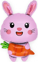 Шар (33''/84 см) Фигура, Зайка с морковкой, Розовый, 1 шт.