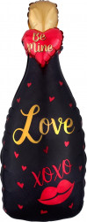 Шар (33''/84 см) Фигура, Бутылка, Шампанское, Love, Черный/Красный, 1 шт.